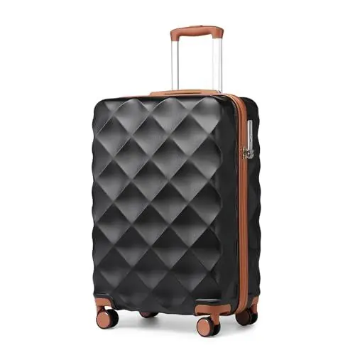 Produktbild: British Traveller Hartschalenkoffer Handgepäck Koffer 54 * 36.5 * 21.5cm Reisekoffer Handgepäck Koffer Trolleys ABS+PC mit TSA-Schloss Rollkoffer Suitcase Schwarz/Braun
