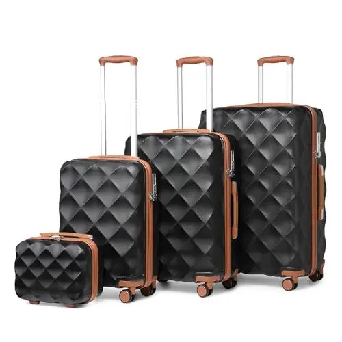 Produktbild: British Traveller Hartschalenkoffer Set Kosmetikkoffer-M-L-XL-Koffersets Reisegepäck-Sets TSA Schloss Koffer Trolleys Handgepäckkoffer Schwarz/Braun