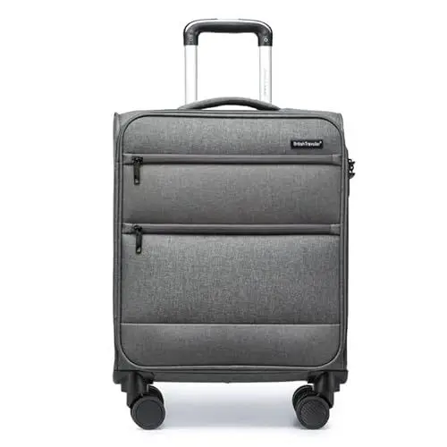 Produktbild: British Traveller Koffer Trolley 53.5x40x21cm Reisekoffer 4 Rollen Leicht Weichgepäck Handgepäck Koffer Stoff mit TSA Schloss,Rollkoffer Grau Gepäck