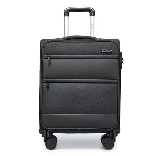 Produktbild: British Traveller Koffer Trolley 53.5x40x21cm Reisekoffer 4 Rollen Leicht Weichgepäck Handgepäck Koffer Stoff mit TSA Schloss,Rollkoffer Schwarz Gepäck