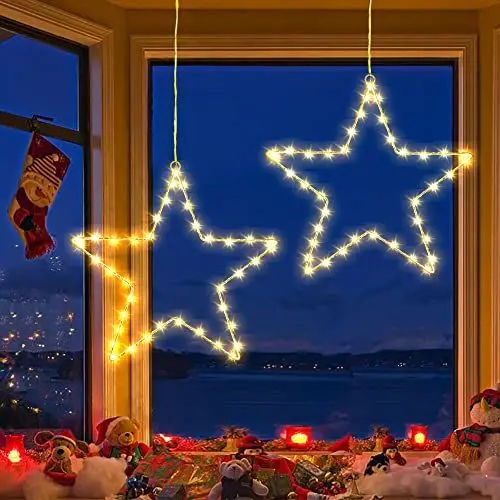 Produktbild: BrizLabs Leuchtstern Weihnachten, 2 Stück 40 LED Weihnachtsstern Fenster Lichter Warmweiß Batteriebetrieben 8 Modi Wasserdicht Christbaumschmuck Lichter für Weihnachtsdeko Garten Balkon Baum Party