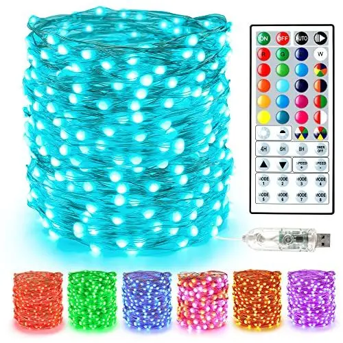 Produktbild: BrizLabs Weihnachten Lichterkette Innen, 10M 100 LED USB Kupferdraht Bunt Farbwechsel Halloween RGB mit 44 Tasten Fernbedienung & Timer für Zimmer Außen Hochzeit Party Deko
