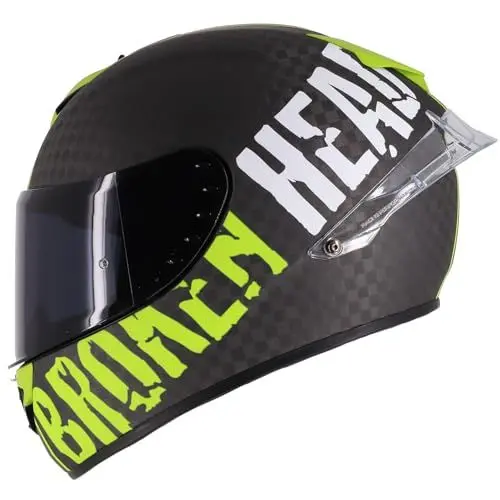 Produktbild: Broken Head BeProud Race Pro Carbon Grün - Racing Integral-Helm mit Zwei Visieren (Schwarz + Klar) (L 59-60 cm)