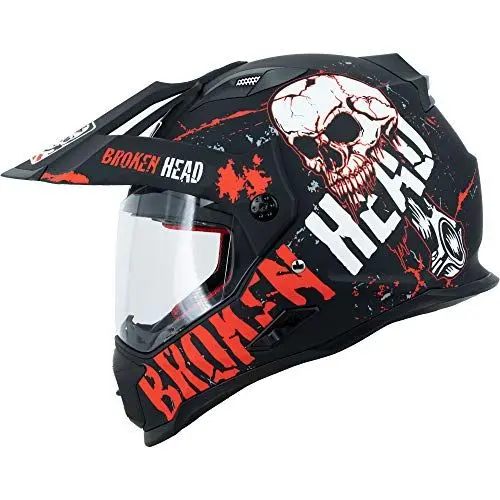 Produktbild: Broken Head Bone Crusher Motocross-Helm Rot mit Visier - Enduro MX Cross-Helm - Motorradhelm mit Sonnenblende (M 57-58 cm)