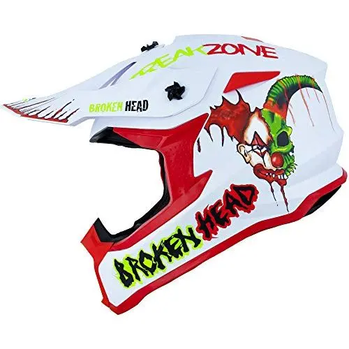 Produktbild: Broken Head FreakZone Motocross-Helm Weiß-Grün-Rot matt – Cross-Helm – MX – Quad – Supermoto (S 55-56 cm)