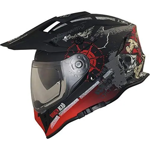 Produktbild: Broken Head Road Pirate VX2 Motocross-Helm - Motorradhelm Mit Sonnenblende - MX Cross-Helm In Schwarz & Rot - Größe M (57-58 cm)