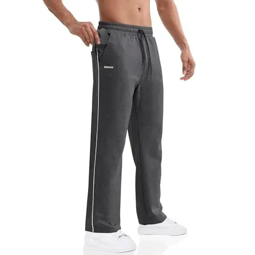 Produktbild: BROKIG Gerade Hose Herren Laufhose Lang Hose Offener Beinabschluss,Loser Passform Sporthose Herren Freizeithose mit Taschen Komfortable Trainingshose für Männer (Dunkelgrau,XL)