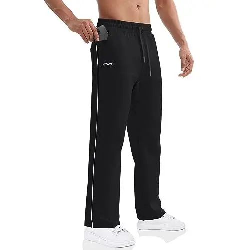 Produktbild: BROKIG Gerade Hose Herren Laufhose Lang Hose Offener Beinabschluss,Loser Passform Sporthose Herren Freizeithose mit Taschen Komfortable Trainingshose für Männer (Schwarz,L)