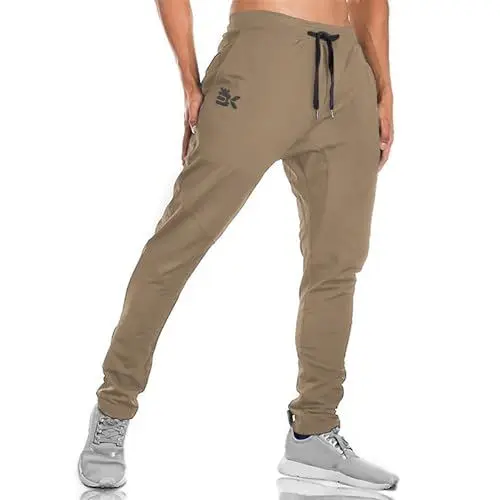 Produktbild: BROKIG Gym Jogginghose Sporthose Herren Lang mit Doppeltasche, Baumwolle Trainingshose Herren Fitness Slim Fit Hose (Khaki,L)