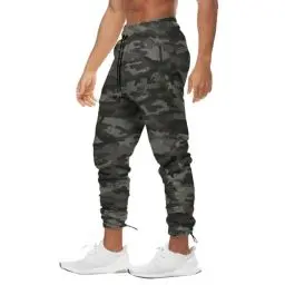Produktbild: BROKIG Heckseil Gym Sporthose Herren Lang, Fitness Trainingshose Herren Lang Baumwolle Slim Jogginghose Herren Laufhose mit Reißverschlusstasche(Camouflage Grün,XL)