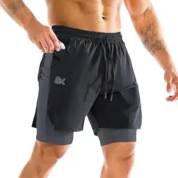Produktbild: BROKIG Kurze Sporthose Herren 2 in 1 Laufshorts, Leichte Trainingsshorts Gym Shorts Herren (Schwarz,M)