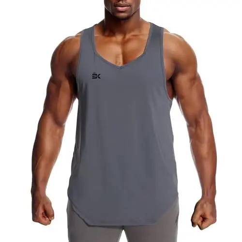Produktbild: BROKIG Leicht Muskelshirts Herren Unregelmäßiger Ärmelloses Tank Top Herren Gym Workout Quick Dry Laufen Unterhemd (Dunkelgrau,L)