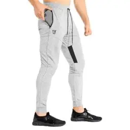 Produktbild: BROKIG Netz Gym Sporthose Herren Fitness Trainingshose Herren Lang Jogginghose Slim Baumwolle Vertikale Tasche Mit Reißverschluss(Hellgrau,L)