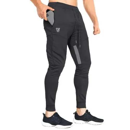 Produktbild: BROKIG Netz Gym Sporthose Herren Fitness Trainingshose Herren Lang Jogginghose Slim Baumwolle Vertikale Tasche Mit Reißverschluss(Schwarz,L)