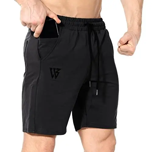Produktbild: BROKIG Sporthose Herren Kurz Slim Fit Kurze Hosen Fitness Laufshorts Gym Shorts mit Taschen(Schwarz,L)