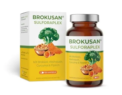 Produktbild: BROKUSAN Sulforaplex - 100 Kapseln - Hochdosiertes Sulforaphan mit Kurkuma-Extrakt, Brokkoli-Extrakt, Weihrauch, Piperin und Pfeffer - Natürlich & Vegan