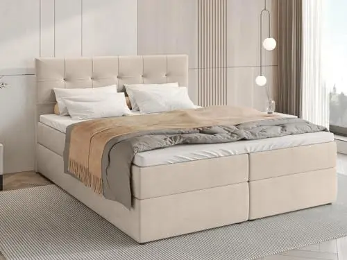 Produktbild: BROMARKT Boxspringbett mit Bettkasten Polsterbett mit Bonell-Matratze und Topper Doppelbett mit Stauraum Bett für Schlafzimmer gepolstertes Kopfteil Detroit 160x200 Härtegrad H3 Samtstoff Beige