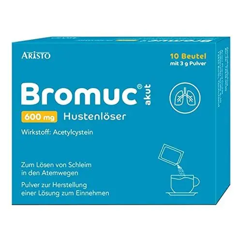 Produktbild: Bromuc akut 600 mg Hustenlöser 10 Beutel - Verflüssigt zähen Schleim und erleichtert das Abhusten bei Atemwegserkrankungen - Schnelle Hilfe für Erwachsene und Jugendliche ab 14 Jahren