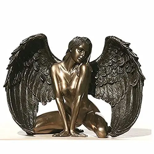 Produktbild: Bronze Finish kniend nackter Flügel weibliche Statue Engel kreative Harz Handwerk