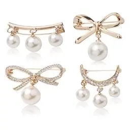 Produktbild: Brosche Damen, 4 Stück Perlen brosche Pins Strass Brustnadel Legierung Broschenstifte Pullover Sicherheitsnadeln Brustnadel Kragen Schal Hut Clip Broschen für Strickjacken Kleider (Gold)