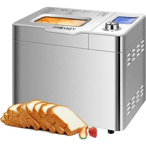 Produktbild: Brotbackautomat, Brotbackautomat Advanced, Edelstahl Brotbackmaschine, Backautomat mit Timer, 25 Backprogramme automatisches Zutatenfach, Sichtfenster, silber