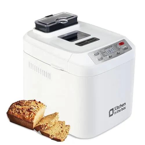 Produktbild: Brotbackautomat Kitchen in the box mit 12-in-1 Programmen, 2 Brotgrößen, 900g, Zutatenspender & Antihaft-Backform, Brotbackautomaten, 13h Timer, Weiß