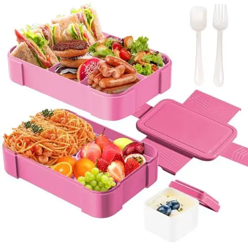 Produktbild: HIYAA Bento Box Lunchbox für Kinder Erwachsene, 1550ml, 6 Fächer, Pink, Mikrowelle/Spülmaschinenfest, Auslaufsicher