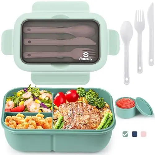 Produktbild: Sinnsally Brotdose mit Trennfächern Set,1250ml Lunchbox mit Fächern Erwachsene,Lunch Box Frühstücksdose,Brotbüchse Vesperbox mit Besteck,Brotzeitbox Brotbox Essensbox Jausenbox Vesperdose
