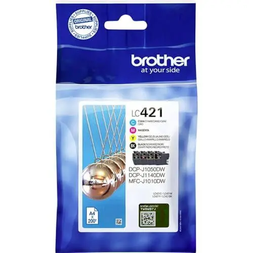 Produktbild: Brother Original LC-421VAL Tintenpatronen Value Pack für Brother DCP-J1050DW, DCP-J1140DW, MFC-J1010DW (bestehend aus 4 Tintenpatronen: Schwarz, Cyan, Magenta, Gelb)