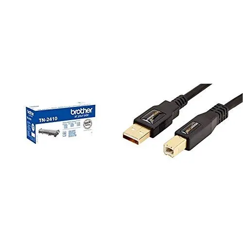 Produktbild: Brother TN-2410 Tonerkartusche, schwarz & Amazon Basics USB 2.0-Druckerkabel A-Stecker auf B-Stecker, 3 m