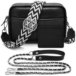 Produktbild: BROTOU Handy Umhängetasche Echtes Leder Crossbody Bag mit 2 Breitem Schultergurt Kartenhalter, Schwarz UmhäNgetasche Damen Leder UmhäNgetasche Damen, Kleine Umhängetasche Damen mit 3 Fächern (S)