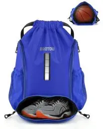 Produktbild: BROTOU Turnbeutel Sportbeutel Fußballtasche Rucksack Kordelzug Sporttasche mit Schuhfach Tunnelzug Gymsack Wasserfest Sporttasche für Herren Damen Kinder Jugend (Königsblau)
