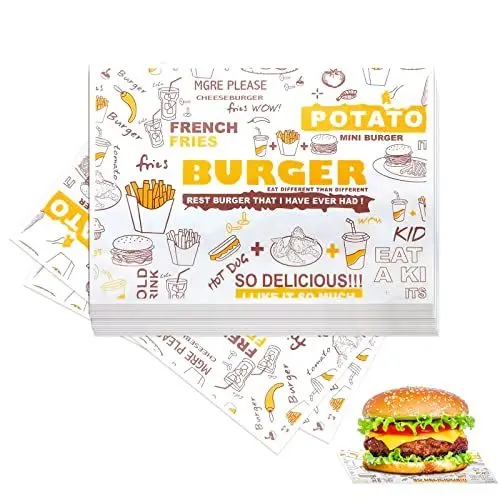 Produktbild: Brotpapier, 100 Blätter Deli Papierblätter 26 * 36cm Pommes Papier für Korb Backpapier Käsepapier Fettdichte Burger Papier zum Einwickeln für Burger Butterbrot Käse