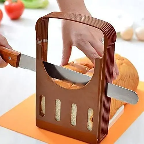 Produktbild: Brotschneidemaschine Brot Toast Schneider Loaf Slicer Küchen Sandwich Cutter Faltbar Schneideanleitung Verstellbarer Hand Brotschneider Würfelschneider Küchenhelfer mit 4 Dicken Brotschneidern