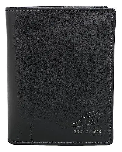 Produktbild: BROWN BEAR Geldbörse Leder Schwarz | Herren & Damen | RFID-Schutz mit Münzfach | Portemonnaie Echtleder | Geldbeutel Hochformat Reißverschluss innen | BB Design 2051 BK