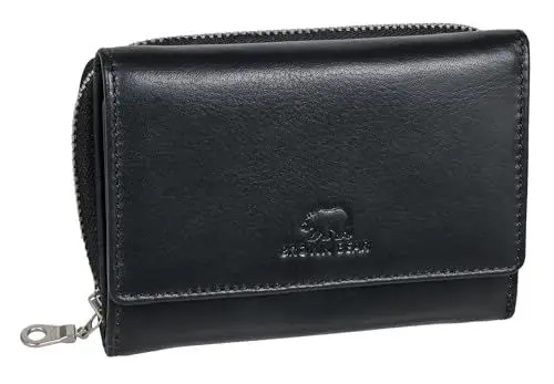 Produktbild: BROWN BEAR kleine Leder Geldbörse für Damen Farbe Schwarz | RFID-Schutz mit Münzfach | Echtleder Portemonnaie für Frauen | Geldbeutel BB Lou BK