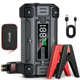 Produktbild: BRPOM Starthilfe Powerbank 6000A 12V (bis zu Allen Benzin und 8.5L Diesel) Auto Starthilfe mit LED-Taschenlampe, großen Bildschirm, Jumper Bildschirm, Autobatterie Booster für SUV Motorrad Rasenmäher