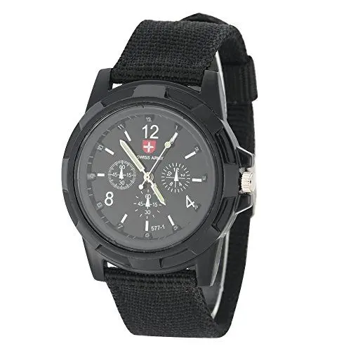 Produktbild: Brrnoo Armbanduhr Herren Digital, Elektronische Einfache Analoge Armbanduhr, Unisex Erwachsene Analoge Uhr mit Rundem Nylonband Militär Armbanduhr Männer Outdoor Sport Uhren Armee Uhr (01)