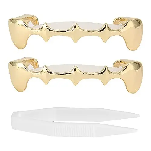 Produktbild: Brrnoo Halloween Hip Hop Zähne, Plattiert Joker Gold Grillz für Mund Oben Unten Hip Hop Zähne Grills, Falsche Zähne Obere Zähne Dekoration für Männer Frauen, Rapper Kostüm Cosplay Party Zubehör(Gold)