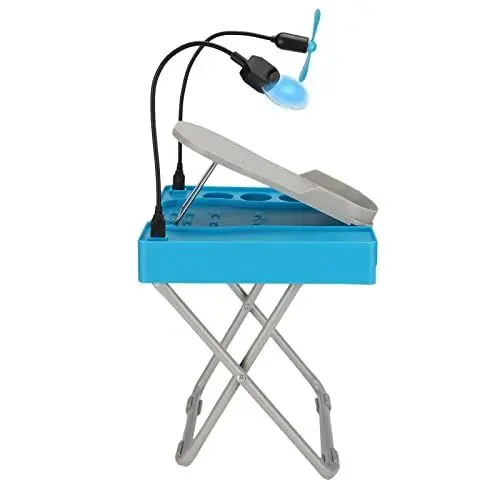 Produktbild: Brrnoo Pediküre-Zubehör, höhenverstellbare faltbare Fußstütze mit LED-Lupe und Trockenventilator, stabile portable Pediküre-Station für Fußpflege