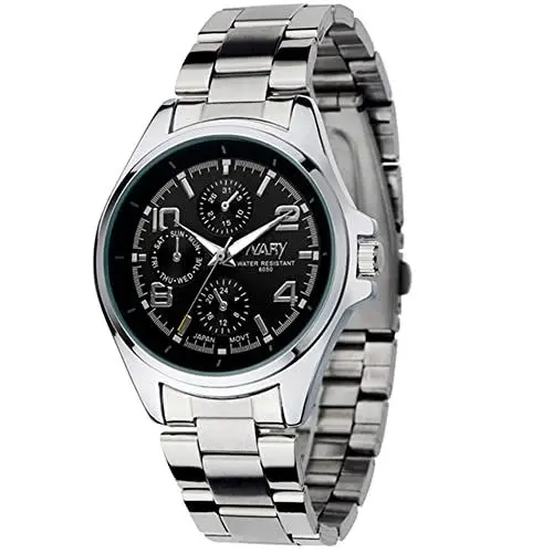 Produktbild: Brrnoo Uhren für Herren, Herrenuhren, Chronograph, Edelstahl, Wasserdichtes Datum, Analoge Quarzuhr, wasserdichte und Modische Business-Stil-Stahlband-Quarz-Armbanduhr(Schwarze Scheibe)