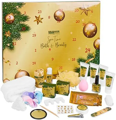 Produktbild: BRUBAKER Cosmetics Beauty Adventskalender 2024 - der XXL Wellness Weihnachtskalender für Frauen und Mädchen - 24 x Körperpflege Produkte & Spa Accessoires - Gold