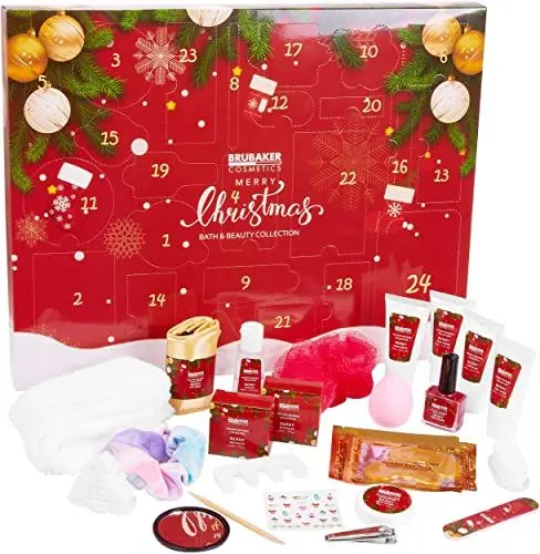 Produktbild: BRUBAKER Cosmetics Beauty Adventskalender 2024 - der XXL Wellness Weihnachtskalender für Frauen und Mädchen - 24 x Körperpflege Produkte & Spa Accessoires - Rot