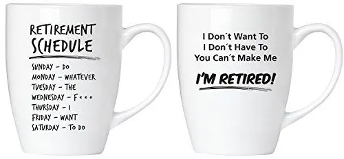 Produktbild: BRUBAKER Tassen Geschenkset für Rentner inkl. Geschenkpackung und Grußkarte - Retirement Schedule - Do Whatever I Want - Kaffeetassen Set - Kaffeebecher Lustig für Rente, Pension und Ruhestand