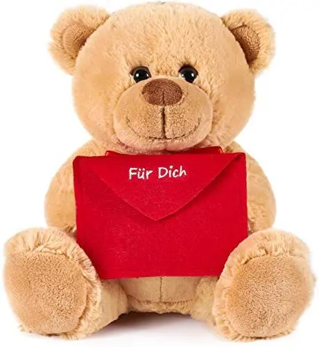 Produktbild: BRUBAKER Teddy Plüschbär mit Umschlag Rot - Für Dich - 25 cm - Teddybär Plüschteddy Kuscheltier Schmusetier - Hellbraun