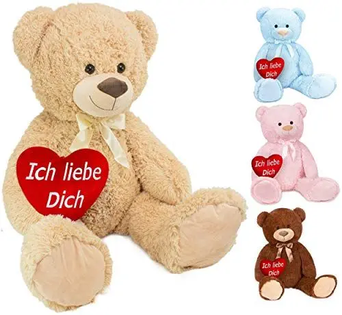 Produktbild: BRUBAKER XXL Teddybär 100 cm groß Beige mit einem Ich Liebe Dich Herz Stofftier Plüschtier Kuscheltier