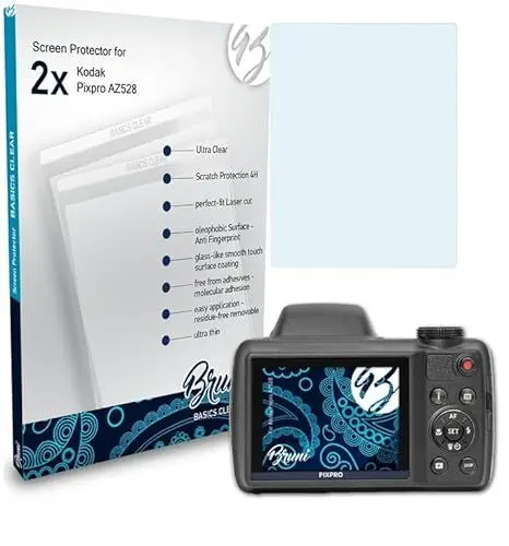 Produktbild: Bruni Schutzfolie kompatibel mit Kodak Pixpro AZ528 Folie, glasklare Displayschutzfolie (2X)