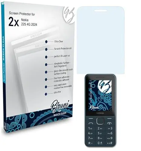 Produktbild: Bruni Schutzfolie kompatibel mit Nokia 225 4G 2024 Folie, glasklare Displayschutzfolie (2X)