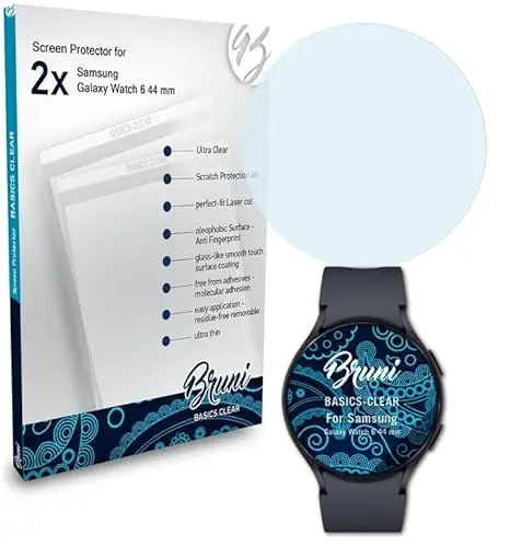 Produktbild: Bruni Schutzfolie kompatibel mit Samsung Galaxy Watch 6 44 mm Folie, glasklare Displayschutzfolie (2X)