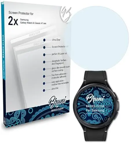 Produktbild: Bruni Schutzfolie kompatibel mit Samsung Galaxy Watch 6 Classic 47 mm Folie, glasklare Displayschutzfolie (2X)